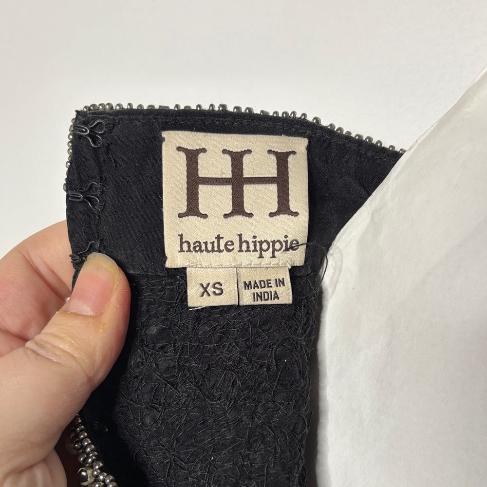 Haute Hippie Black High-Low Dress with Beaded Neckline - Picture 2 of 6